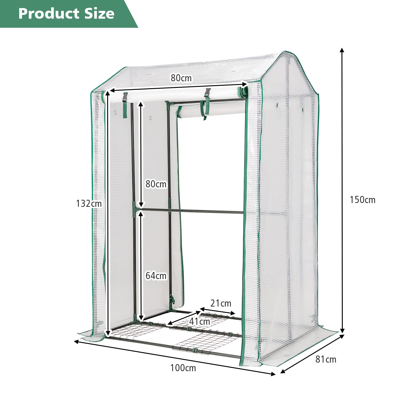HOMASIS Serra in Pellicola Con Porta Avvolgibile, 100 x 81 x 150 cm, Serra da Giardino per Piante, in Polietilene e Metallo, per Balcone e Terrazza