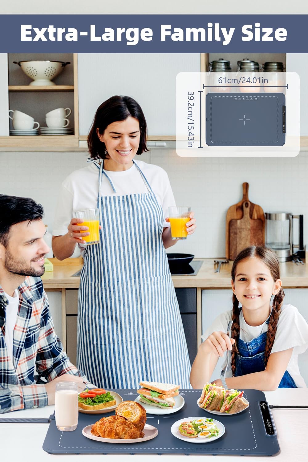 Food Warming Mat - Electric Warming Tray,Tempmaster Adjustable Warming Tray,Elevated Feet Protects Table, Roll-Up Buffet Hot Plates Heat Pad, Portable Food Warmer for Parties and Travel (Navy Blue)