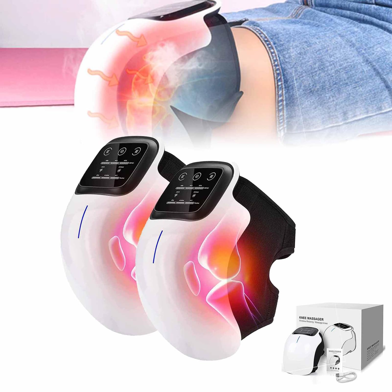 Masajeador de Rodilla, masajeador de Rodilla inalámbrico, para hinchazón de articulaciones rígidas, Lesiones de ligamentos y músculos estirados, Pantalla LED Recargable, Calor infrarrojo