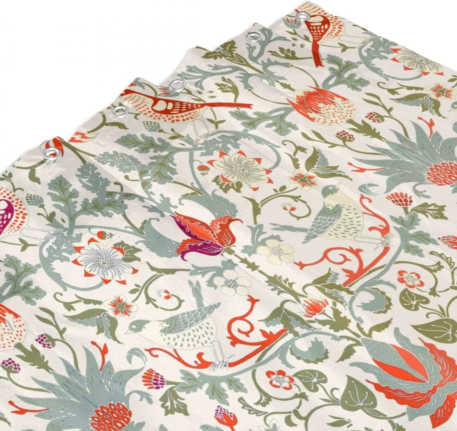 Bohemia William Morris Art Fabric Shower Curtain,Abstract Retro Mid Century Boho Floral Bird Hotel Quality,Machine Washable,72L x72W for Bathroom.