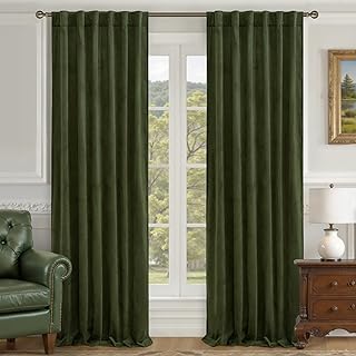 LAMIT Olive Green Velvet Curtains 84 Inch for Living Room, Luxury Therma...
