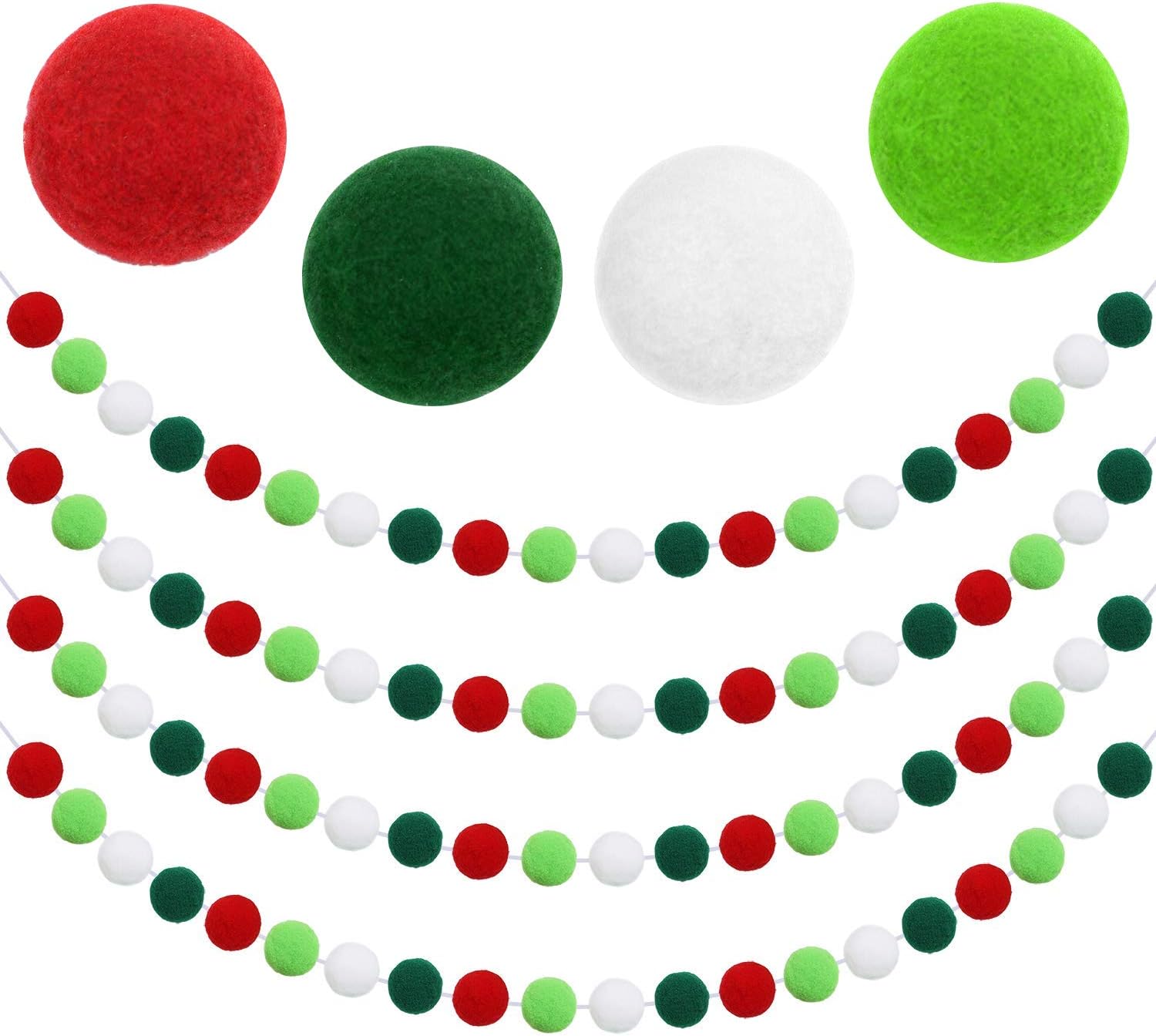 Aneco 4 Pack Christmas Felt Ball Garland Christmas Garland Decorations 80 Pompom Balls Christmas Hanging Bunting Ornament for Tree Fireplace and Wall Aneco