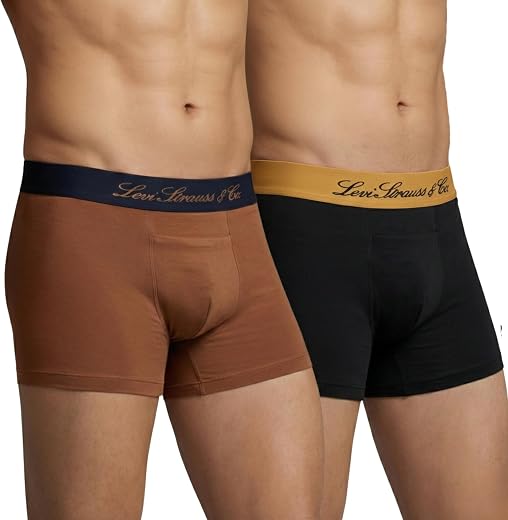 Levi's Mens Cotton Premium Elite Trunk Underwear | 4-Way Stretch | Outer Elastic Waistband | H-Pocket | Style 072 | Pack of 2