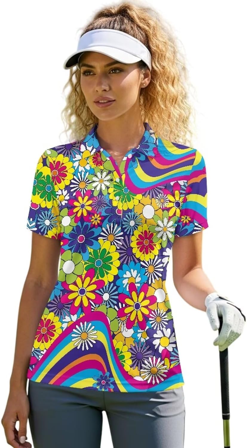 Womens Golf Shirts Collared Short Sleeve T Shirt Lightweight Moisture Wicking Casual 3 Buttons Outfits