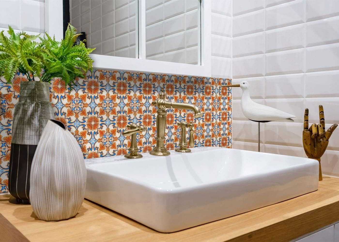 Backsplash Peel and Stick Tile Stickers 24 PC Set Authentic Tile Decals Bathroom & Kitchen Vinyl Wall Decals Easy to Apply Just Peel & Stick Home Decor (4x4 Inch, Vintage Orange H7)