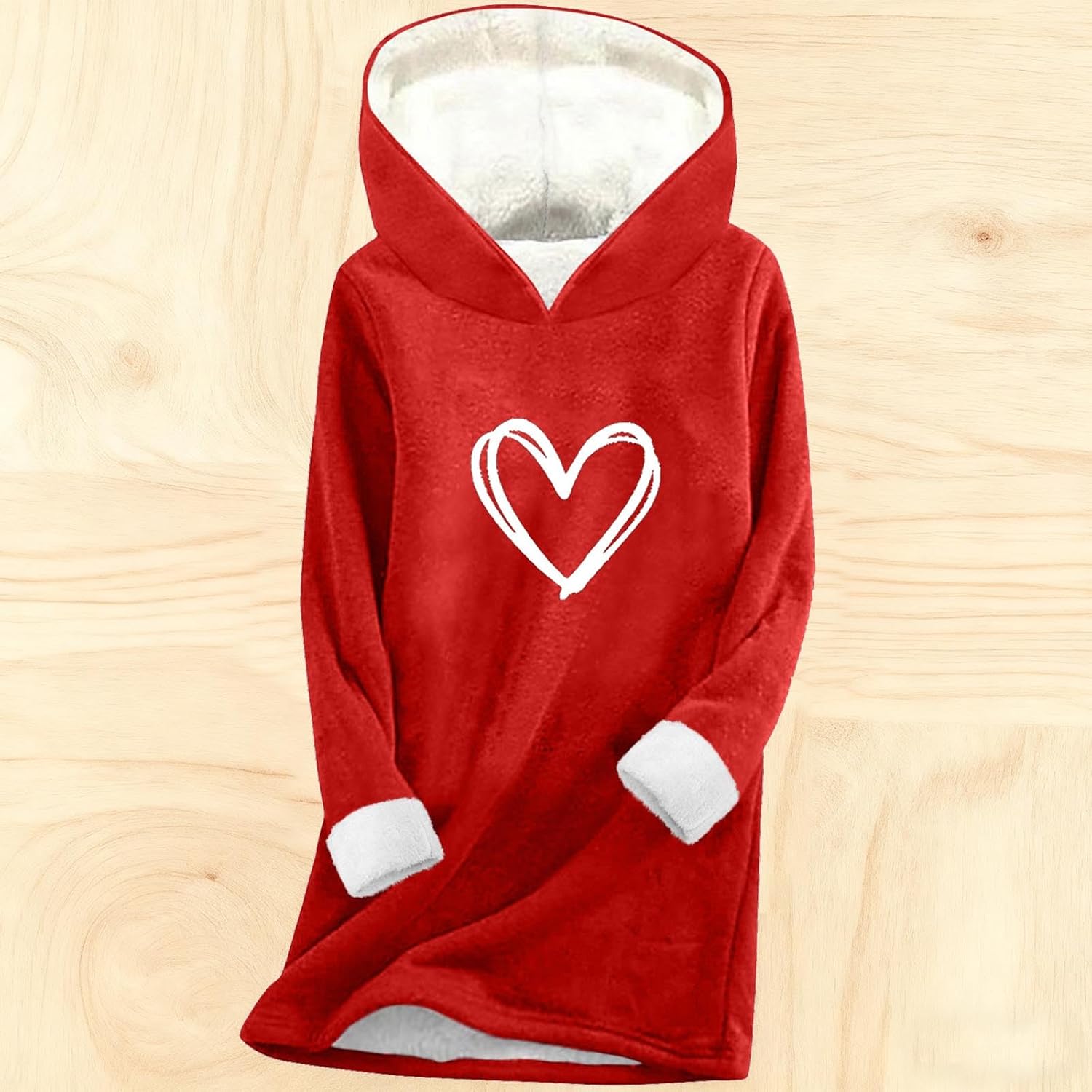Pullover for Women Cute Heart Printed Sweatshirt Fleece Lined Winter Warm Hoodies Fuzzy Hooded Loungewear Tops