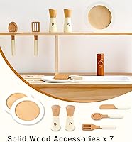 Vista 4 de PairPear Wooden Play Kitchen Set, Solid Pine Wood 2 in 1 Kids Kitchen & Market Shelf with Chalkboard, Natural Finish, 7 Piece Pretend Play Kitchen