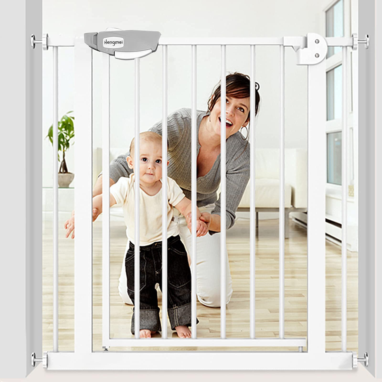 LARS 360 Barrera de Seguridad Para Escalera Automática Para Niños, Barrera de Seguridad Para Bebés, sin Agujeros, Compartimento Extendido de + 20 cm con Tarjeta, Ampliable a 105 cm, 90 °, Blanco