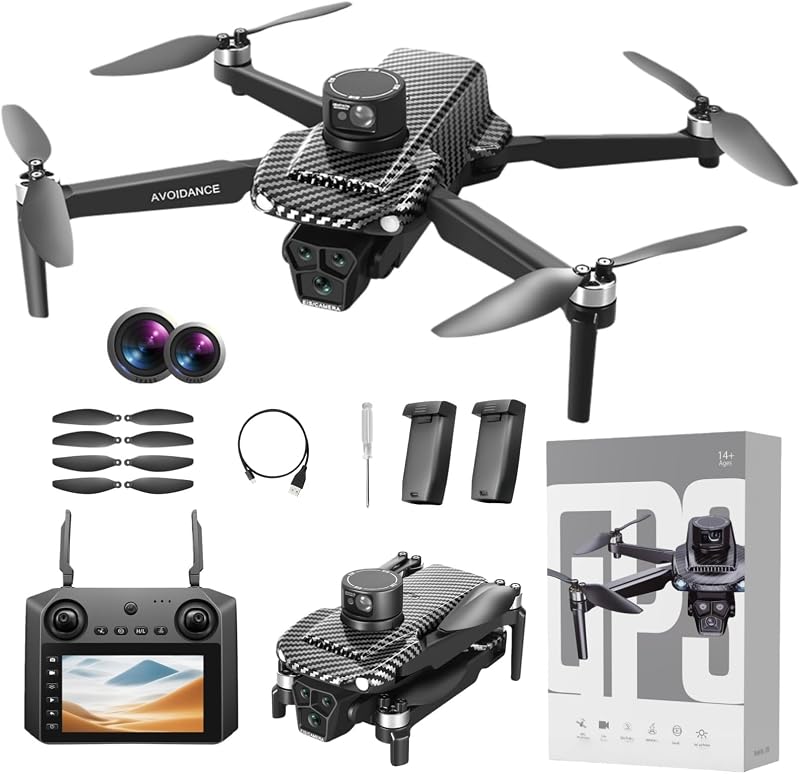 Dron GPS con cámara 4K UHD EIS para adultos, cuadricóptero plegable para adultos | Evitación de obstáculos por láser, motor sin escobillas, flujo óptico, drones FPV con transmisión en vivo 5G y 2 baterías para principiantes