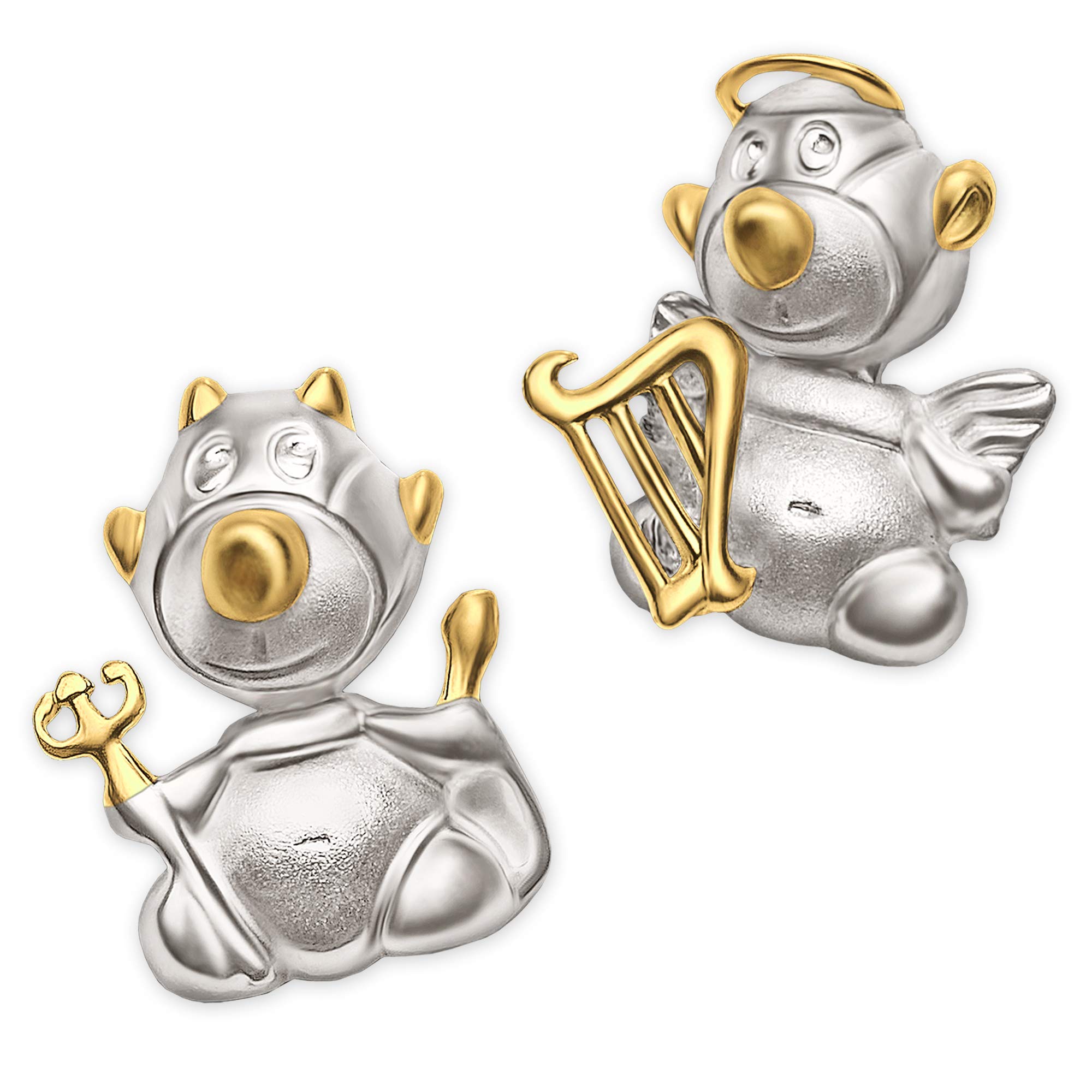 CLEVER SCHMUCK Collares con 2 colgantes de pareja de ángeles y diablos parcialmente chapados en oro con 2 cadenas de 50 cm de plata de ley 925 925 en estuche para joyas