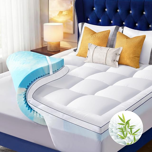 Queen Size Dual Layer 4 Inch Memory Foam Mattress Topper 2 Inch Fluffy Soft Pillow Top Mattress Pad