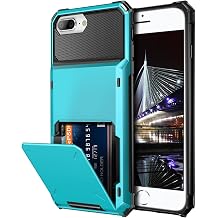 Vofolen for iPhone 8 Plus Case Wallet Cover 4-Card Credit Card Holder ID Slot Scratch Resistant Dual Layer Hybrid Protective Hard Shell Rugged TPU Bumper Armor Case for iPhone 7 Plus 5.5" Light Blue