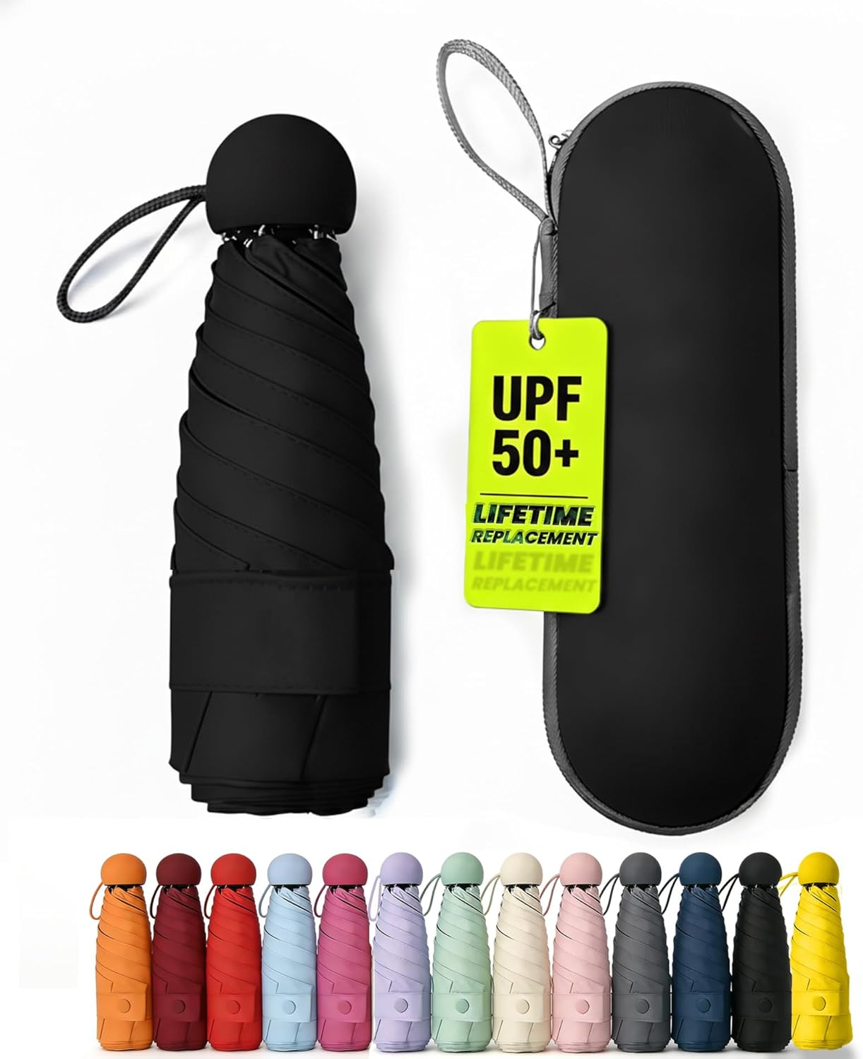 Mini Umbrella for Purse with Case, Sturdy Travel Essentials, UV Sun Protection Lightweight Compact Manual Open Close, Tiny Pocket Fits Purse Backpack, Women Kids Men