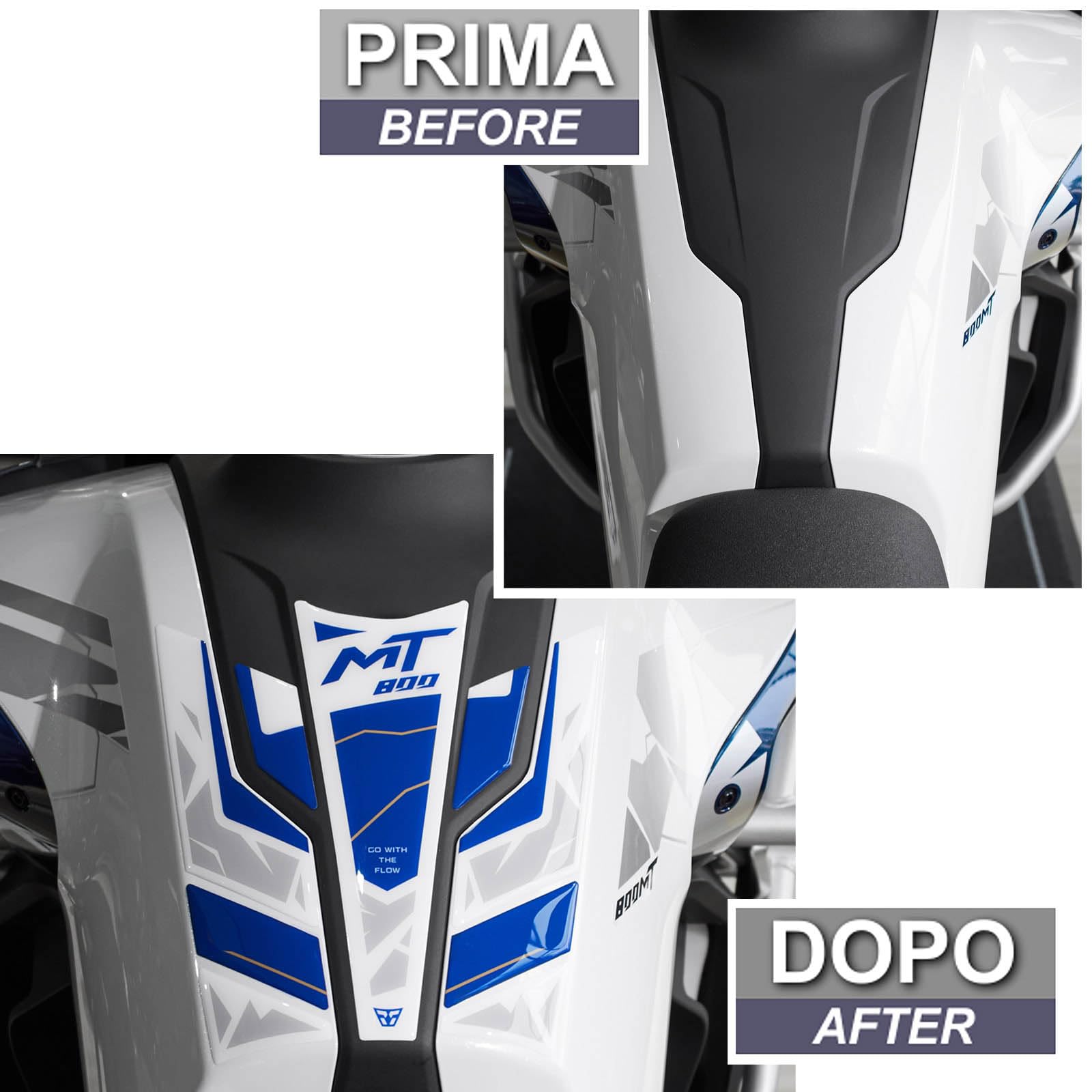 Resin Bike Autocollant Moto Compatibles avec CF Moto 800 MT Explore 2023-2025. Protection de Réservoir Moto Contre Les Chocs et Les Éraflures. Autocollant 3D Résinés Made in Italy