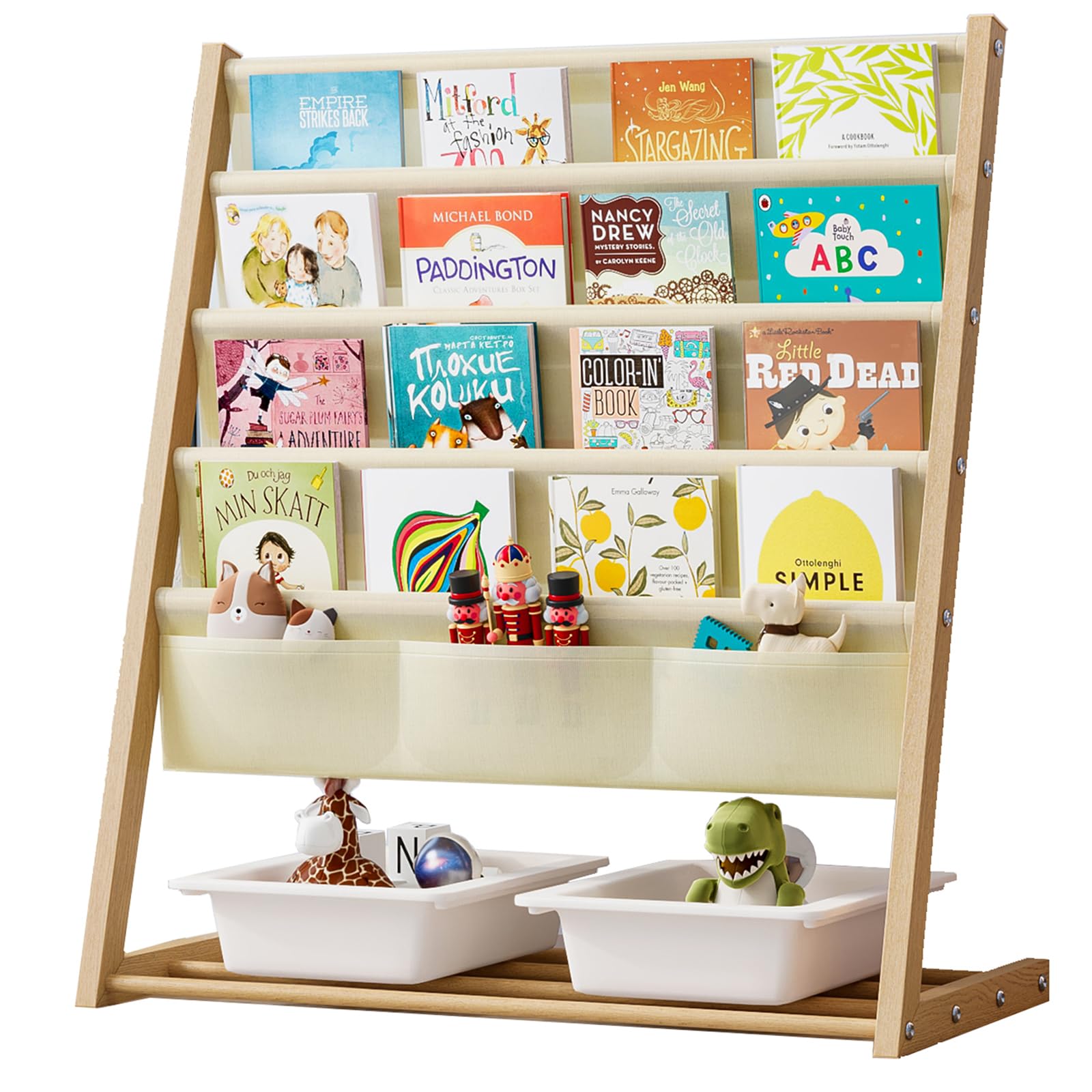 Libreria per Bambini a 4 Livelli in Tessuto,Scaffale cotone e lino per bambini da camera soggiorno, 69 x 33 x 75 cm facile da montare, Ideale per Organizzare e Contenere Libri (69 x 33 x 75 cm)