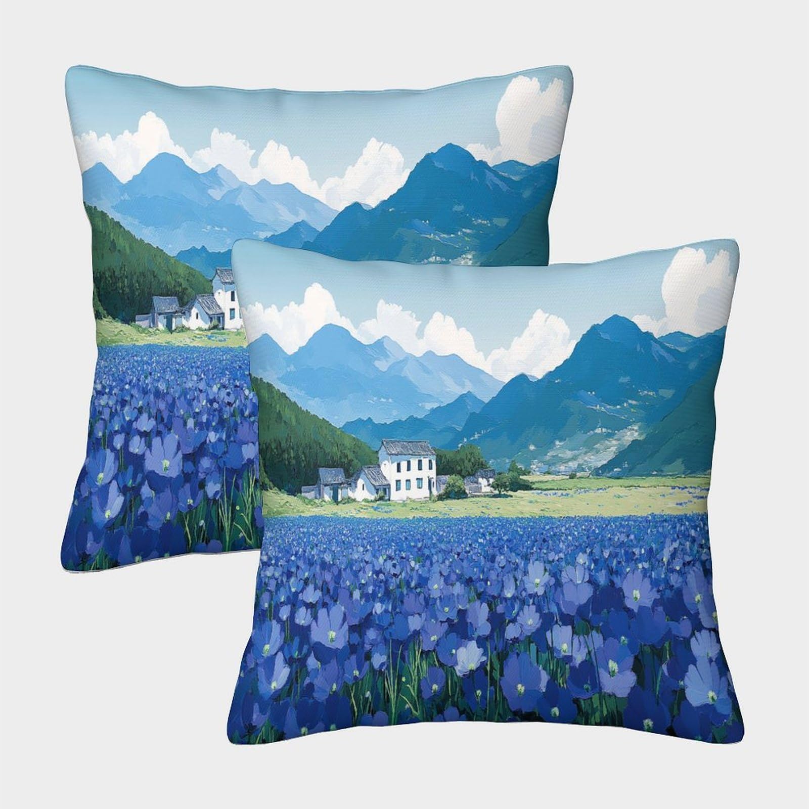 EMYXPAQM Cushion Cases A Large Patch of Blue Flowers Throw Pillow Cover Polyester Set of 2 Square Decorative for Livingroom, Couch, Sofa 40x40cm