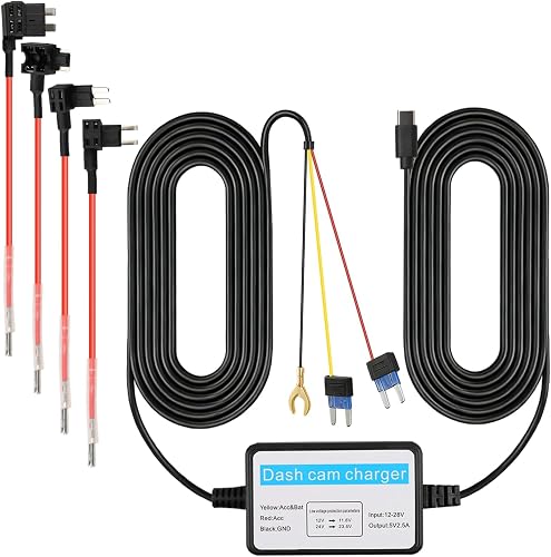 Kit Hardwire Dashcam USB-C 12V/24V avec 4 fusibles 