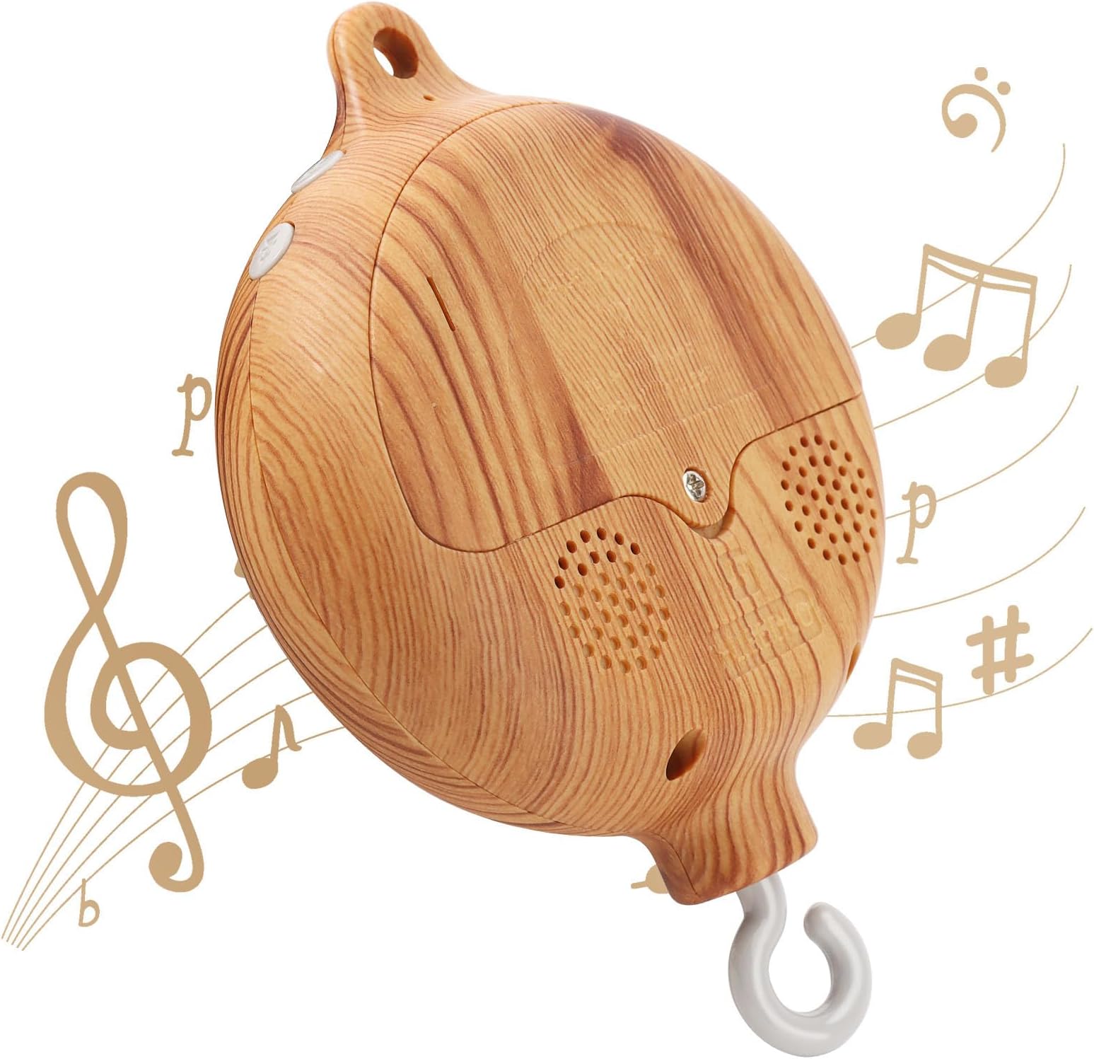 Baby Mobile Music Box - Rotary Imitation Wood With Rotating Hook -Crib Motor Battery Operated Plays 35 Tunes Crib Toys Attachments