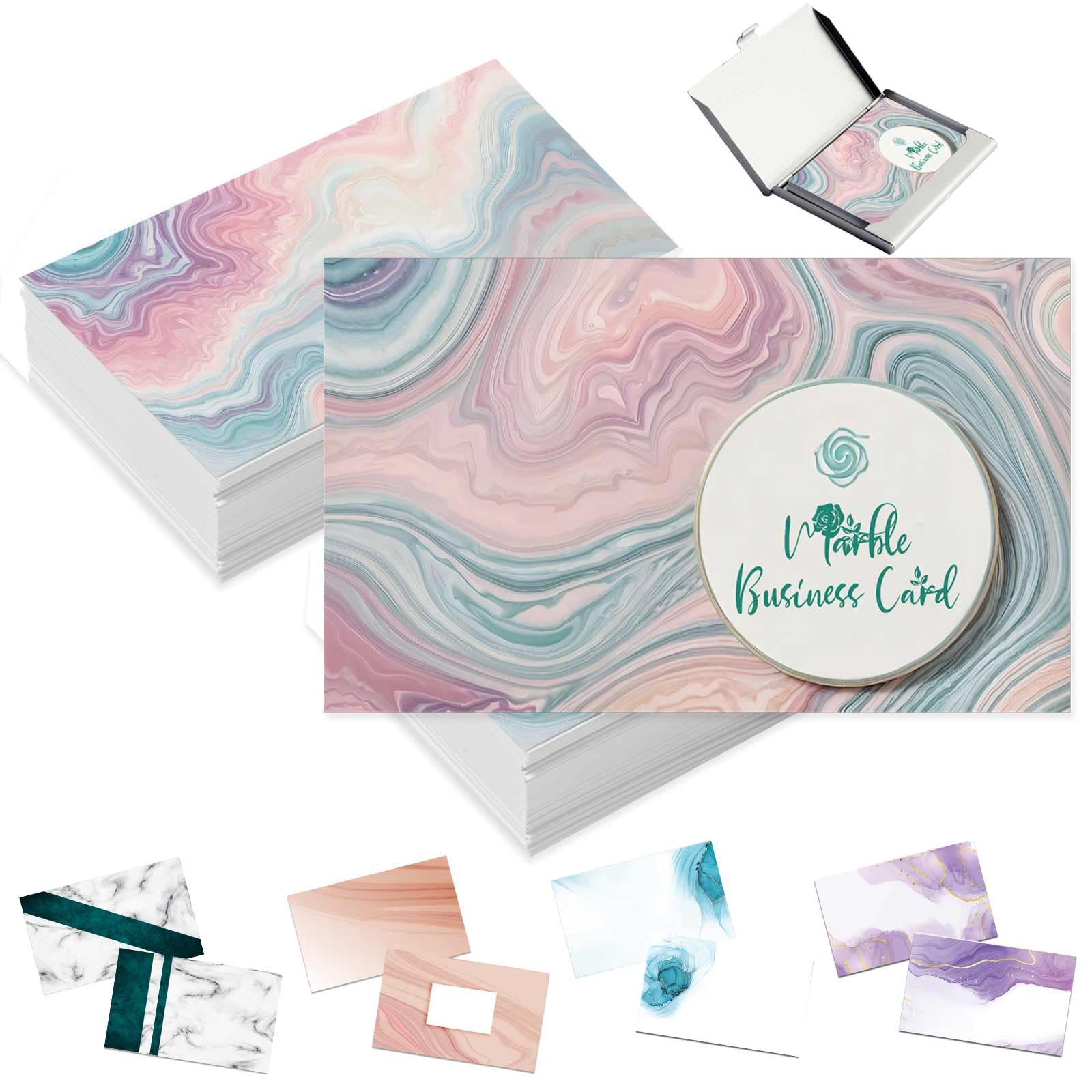 Custom Business Card with Photo and Logo - Double Sided Printable Waterproof - 3.5" x 2" Marble Template - 100 200 500 1000 Count — image 1