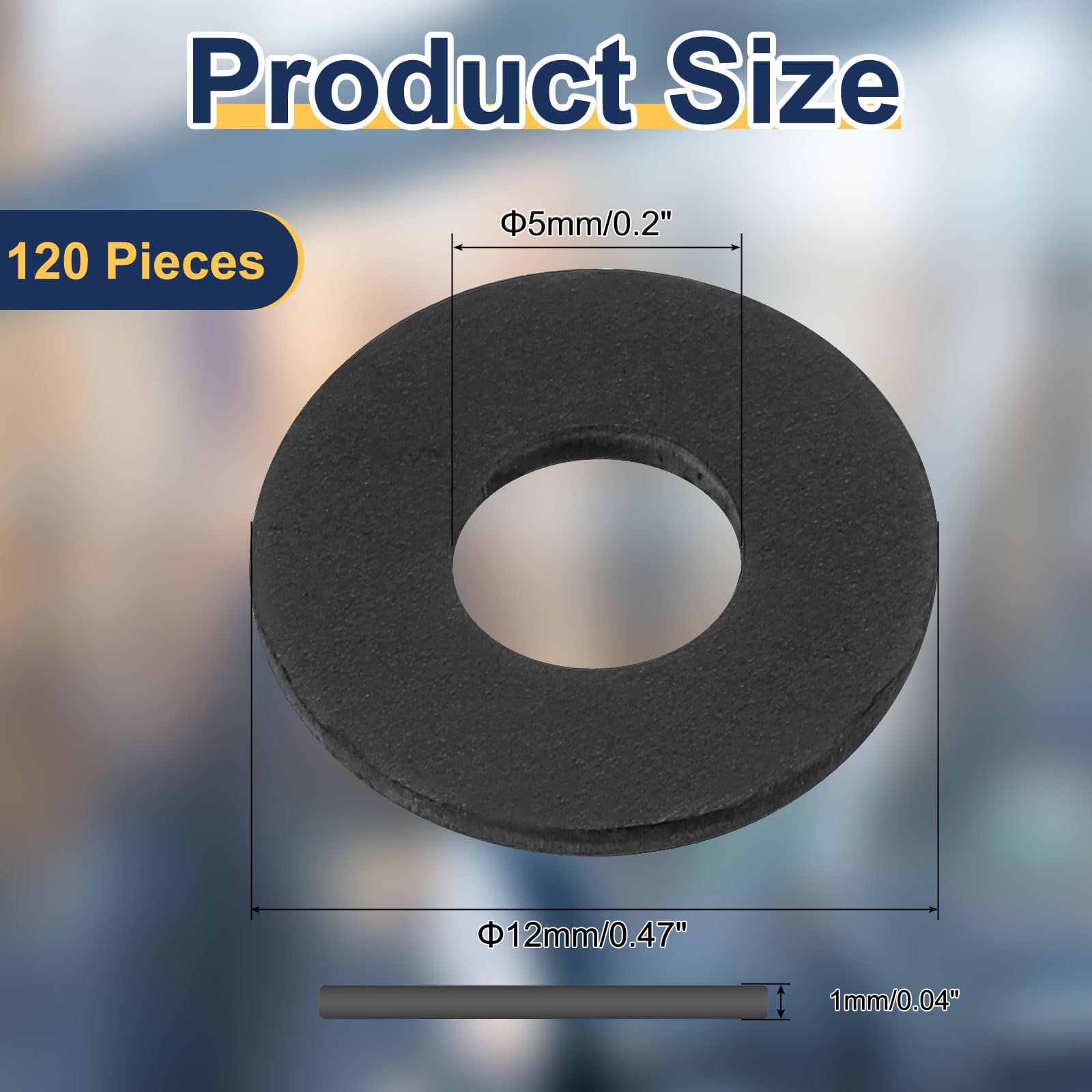 QUARKZMAN 120Pz M5 Rondella Piatta in PVC 5mm ID 12mm OD 1mm Spessore Guarnizioni Idrauliche Kit Piatte Alzaporta Occhielli Fogli Plastica Tenuta Anelli per Tubi Acqua Rondelle, Nero