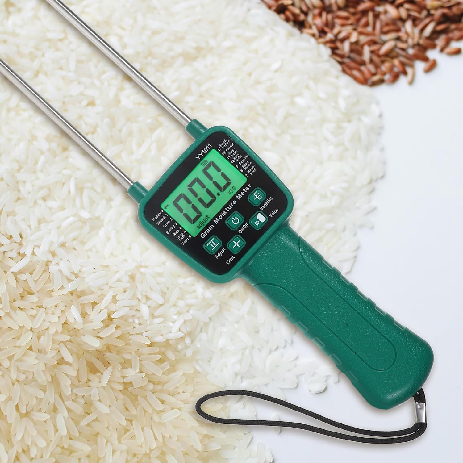 Vaguelly Precision Digital Grain Moisture Tester with Stainless Steel Probe and Portable Abs Body for Accurate Measurement in Agriculture and Food Processing
