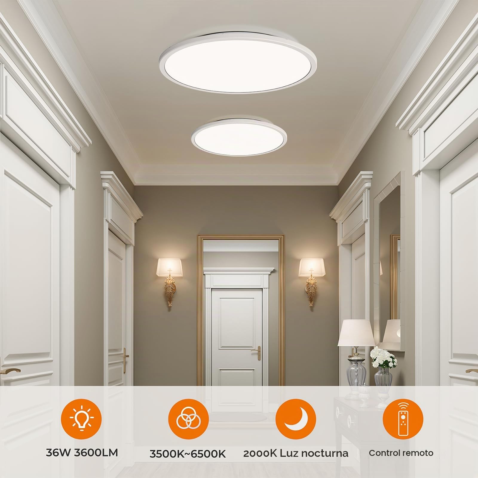 Matane Plafón LED Regulable, Lámpara de Techo 36W con Mando a Distancia, Luz Nocturna 2000K Cálida, Panel 3000K-6500K Regulable para Dormitorio, Habitación Infantil, Salón, Redondo Grande Blanco φ39cm