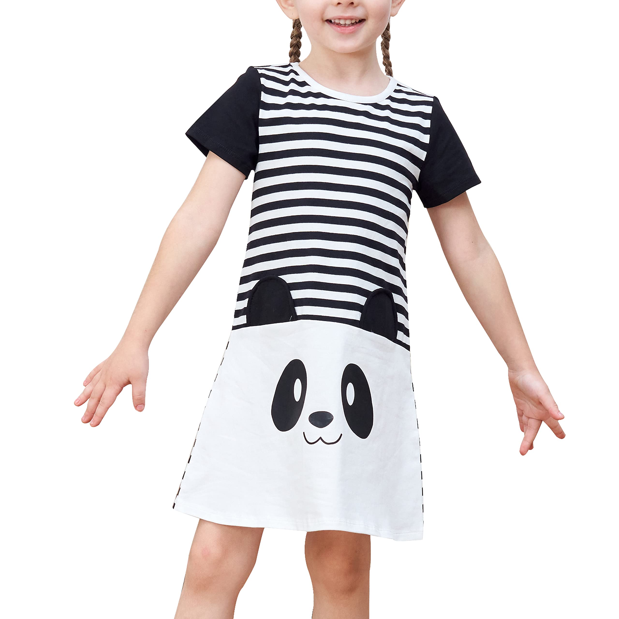 Sunny Fashion Vestido para niña Casual Algodón Manga Corta Cisne Bordado 2-6 años