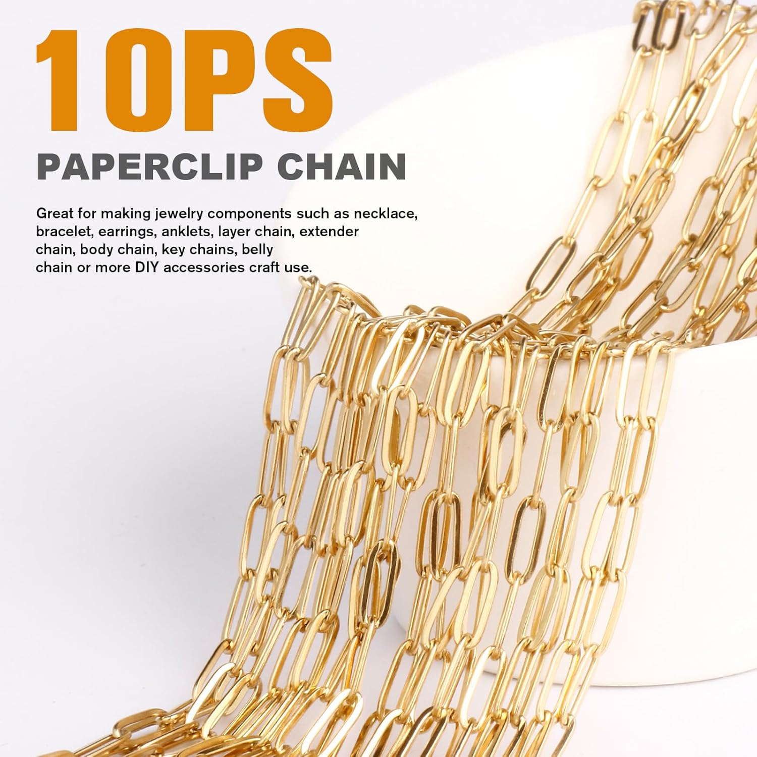 10PCS Gold Paperclip Chains Necklace Bulk 2.5MM 16 Inches 18K Gold PVD Plated Stainless Steel Finished Paperclip Link Chain Bulk forJewelry Making - Image 2