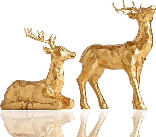 Miniatura 10 de Adornos simulados de ciervo para decoración navideña, 2 piezas de adornos de ciervo geométricos facetados de resina, decoración para el hogar,