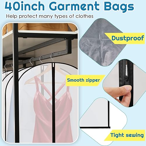 Miniatura 4 de Amylove Paquete de 40 bolsas de ropa de 6040 pulgadas para colgar ropa con cremallera, fundas transparentes de ropa de PEVA protector de traje para