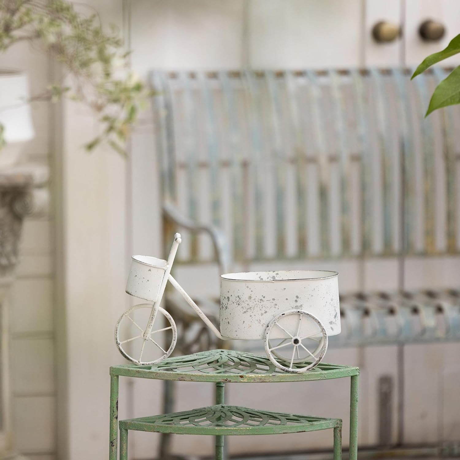 Farmhouse Small Flower Cart Bicycle Planters for Outdoor Plants Bicycle Plant Stand Wagon Planter Rustic Plant Cart for Patio Garden Balcony White