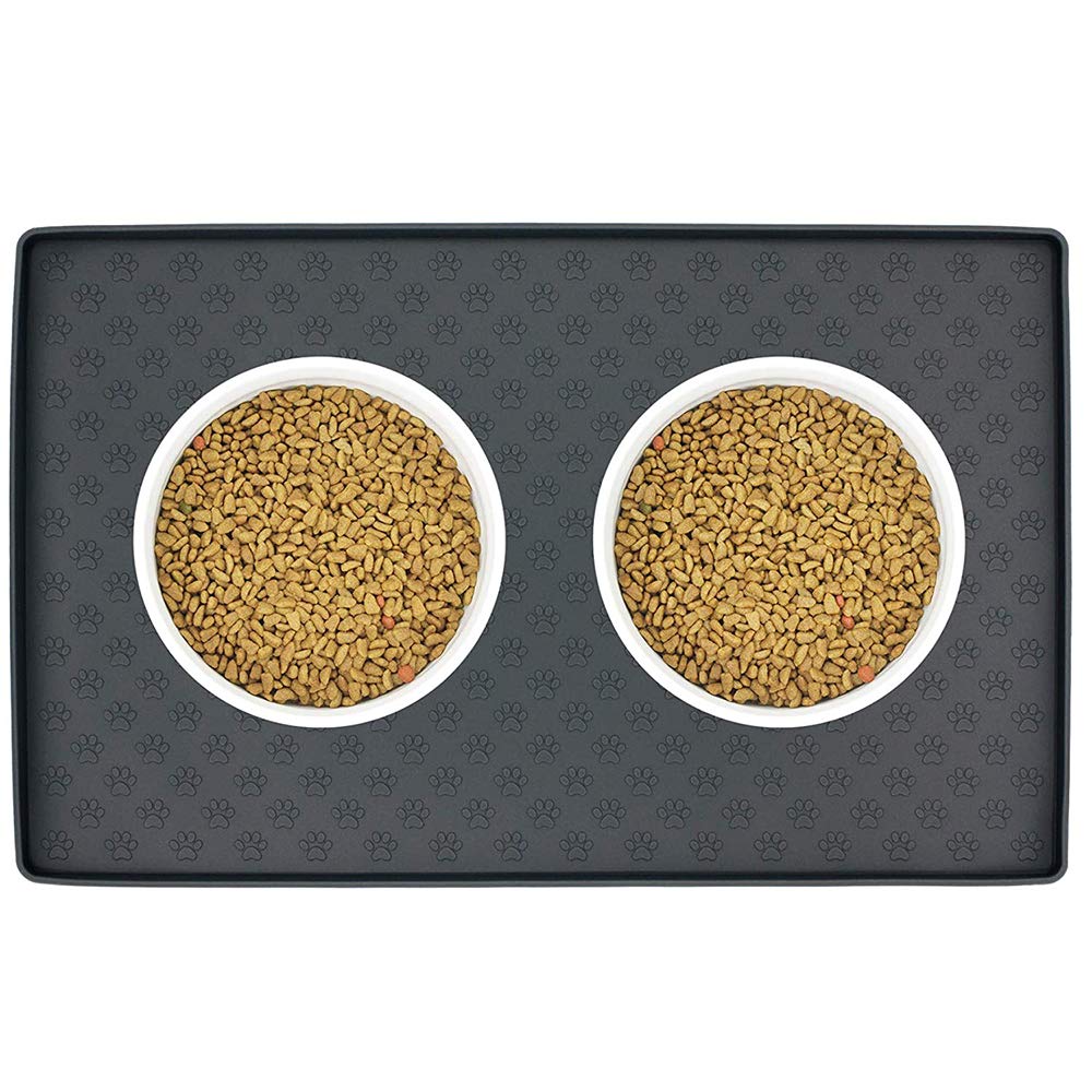 HONGMING Pet Food Mats Waterproof Anti-Slip Silicone Pet Bowl Drinking Mat Feeding Mats for Dog and Cat Non-Toxic Pet Supplies (Black)