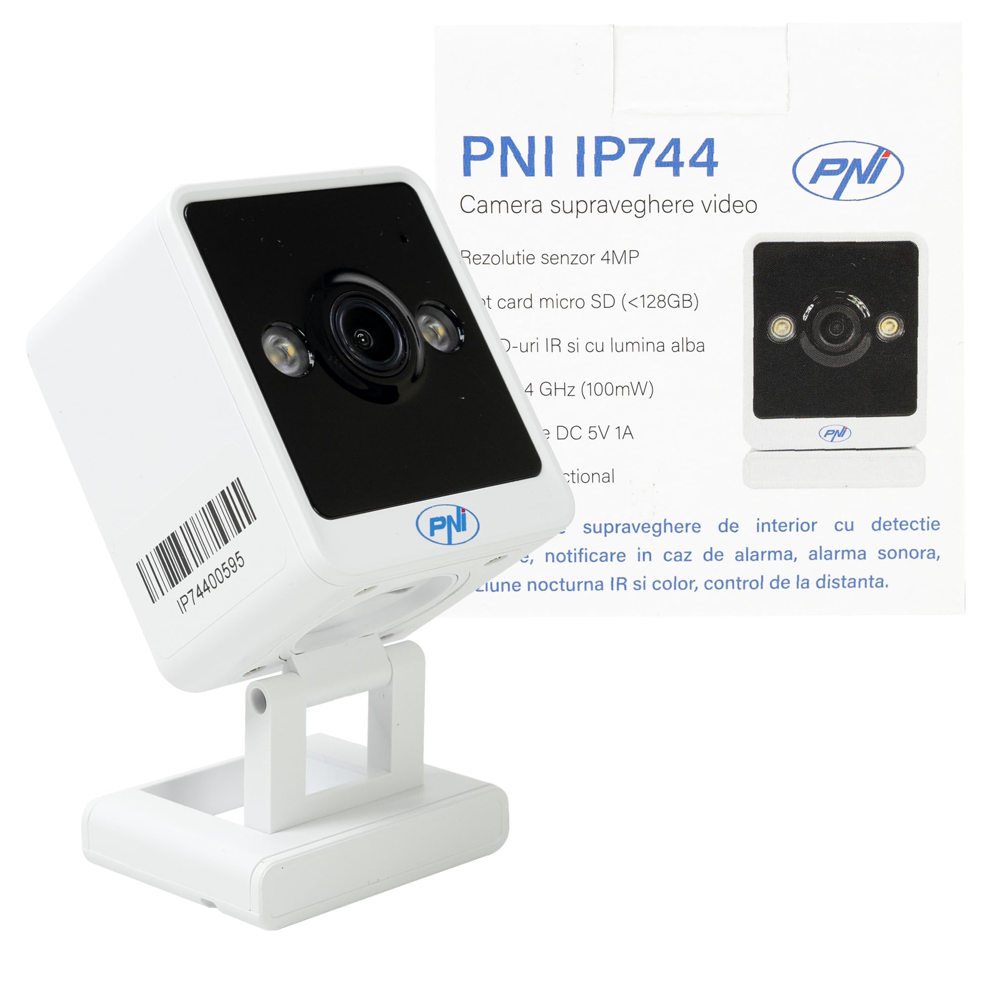 Paquete de cámara de videovigilancia PNI IP744 de 4MP con IP, detección de Movimiento + Tarjeta de Memoria MicroSD PNI de 128GB con Adaptador SD