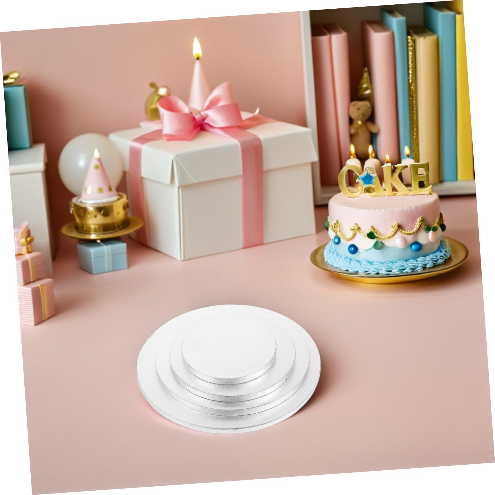 Mikinona Base Ronde à Gâteau Argentée 8 Pièces en Carton Ondulé