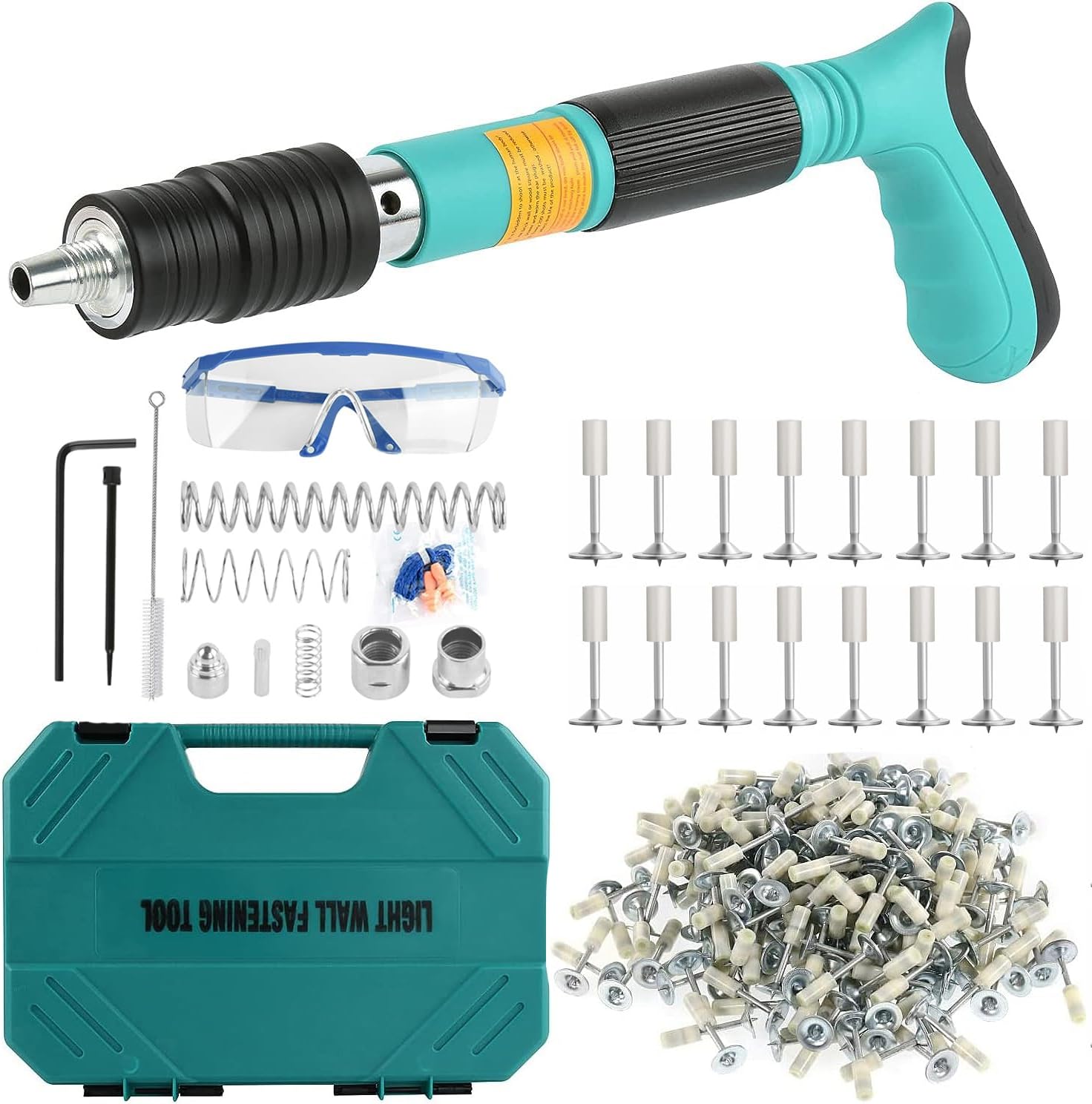 Concrete Nail Gun Kit with 110pcs Round Nails,Steel Nail Gun for Concrete, 5 Speed Adjustable Manual Nail Gun, Portable Nail Wall Fastening Tool