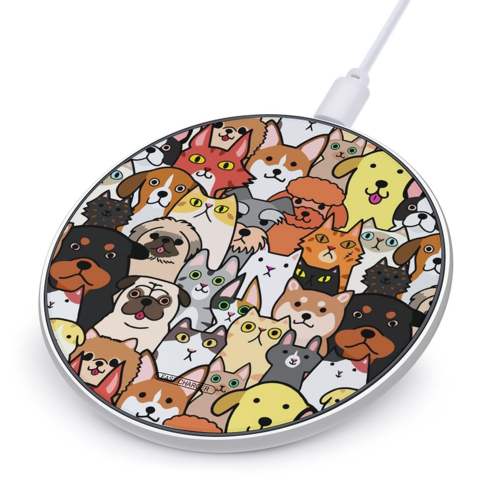 Many Funny Animals Fashion Max Fast Charging Pad Round Portable Charger 10W with USB Cable