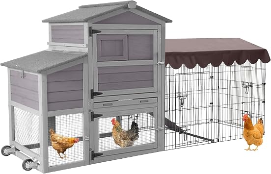 GUTINNEEN Mobile Chicken Coop with Run Water Resistant Chicken House with Large Run Waterproof Cover Ventilated Window Expandable Design for Outdoor Backyard