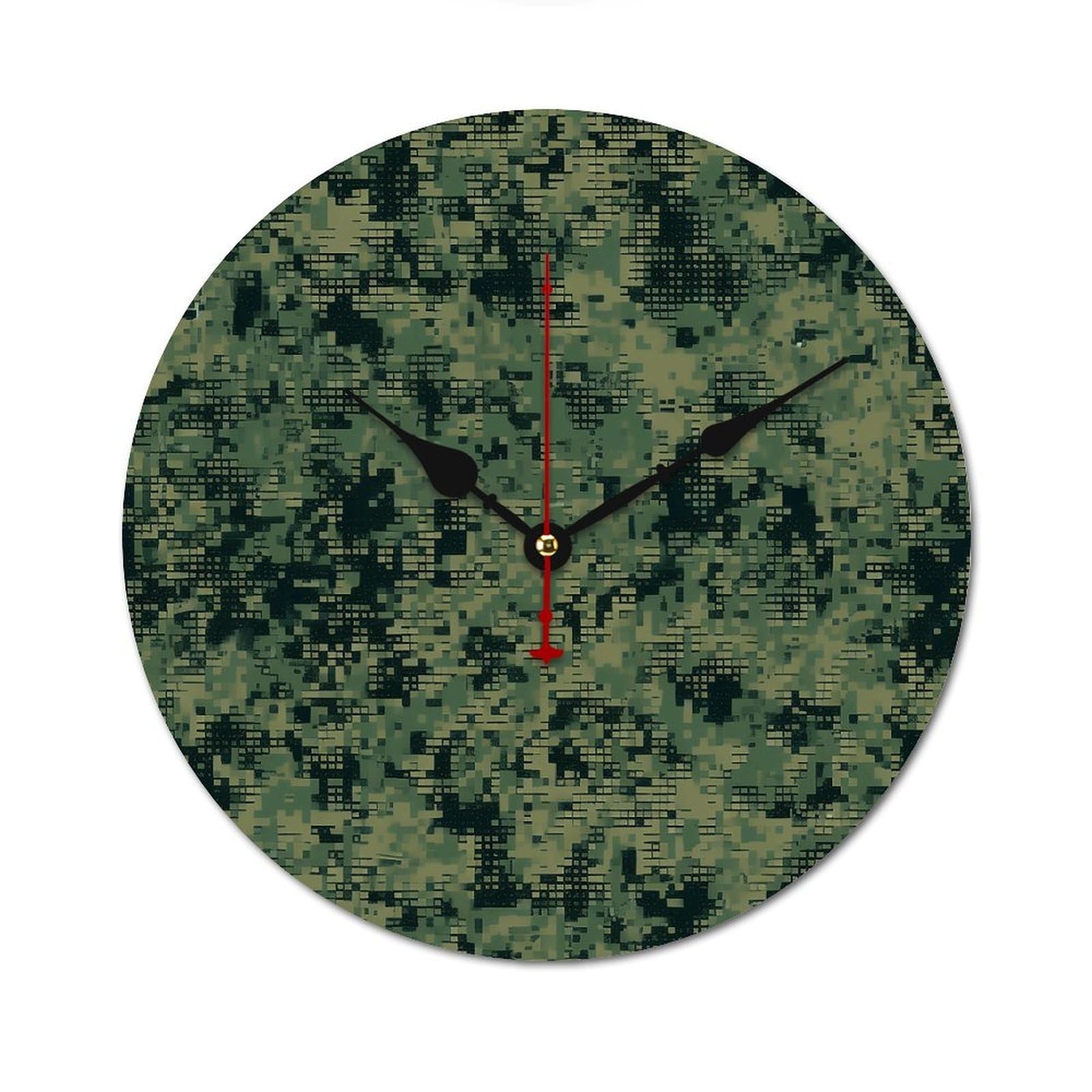 Horloge murale en bois 60 cm moderne sans cadre motif camouflage