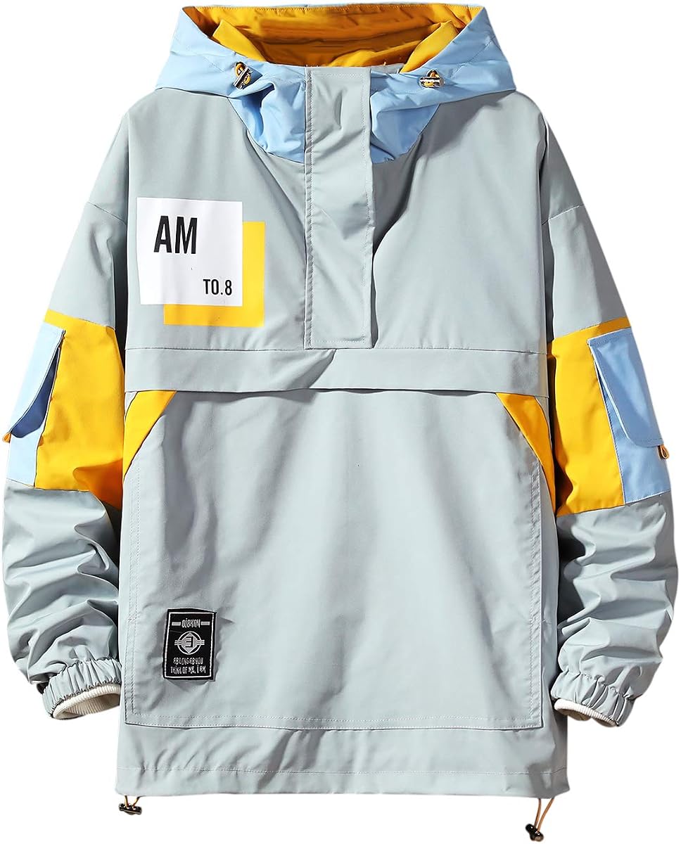 GURUNVANI Casual Hoodie Long Sleeve Hooded Jacket Color Block Pullover