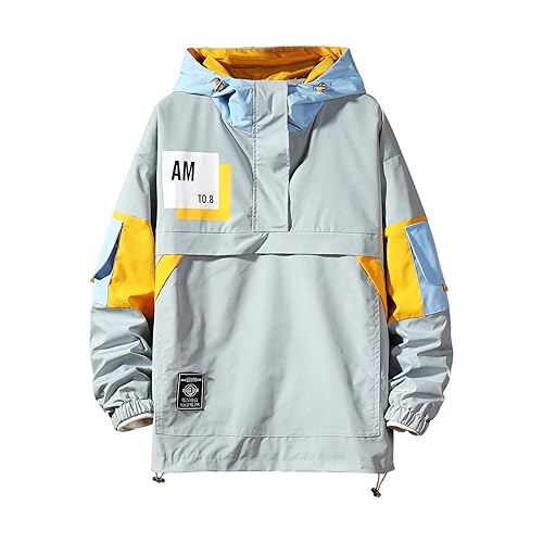 GURUNVANI Casual Hoodie Long Sleeve Hooded Jacket Color Block Pullover