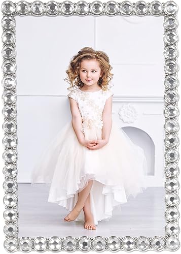 Vista 24 de Marco doble brillante de metal plateado 4x4, brillo transparente Brillo claro