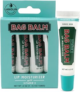 Vermont's Original Bag Balm Fragrance Free Lip Balm with Vitamin E | Pack of 4 0.3oz Tubes