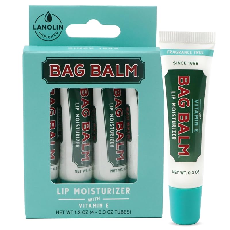 Bag Balm Bálsamo Labial sem Fragrância com Vitamina E, Pacote com 4 tubos de 8,5 g