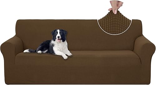 U-NICE HOME Funda elástica para sofá, lavable, protector de muebles para sofá de 3 cojines, apta para mascotas (sofá, marrón)