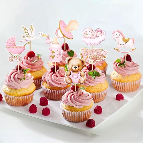 Miniatura 10 de Cyodoos 36 piezas de decoración de oso para cupcakes con purpurina, oso con purpurina, decoración de pastel de primer cumpleaños, baby shower,