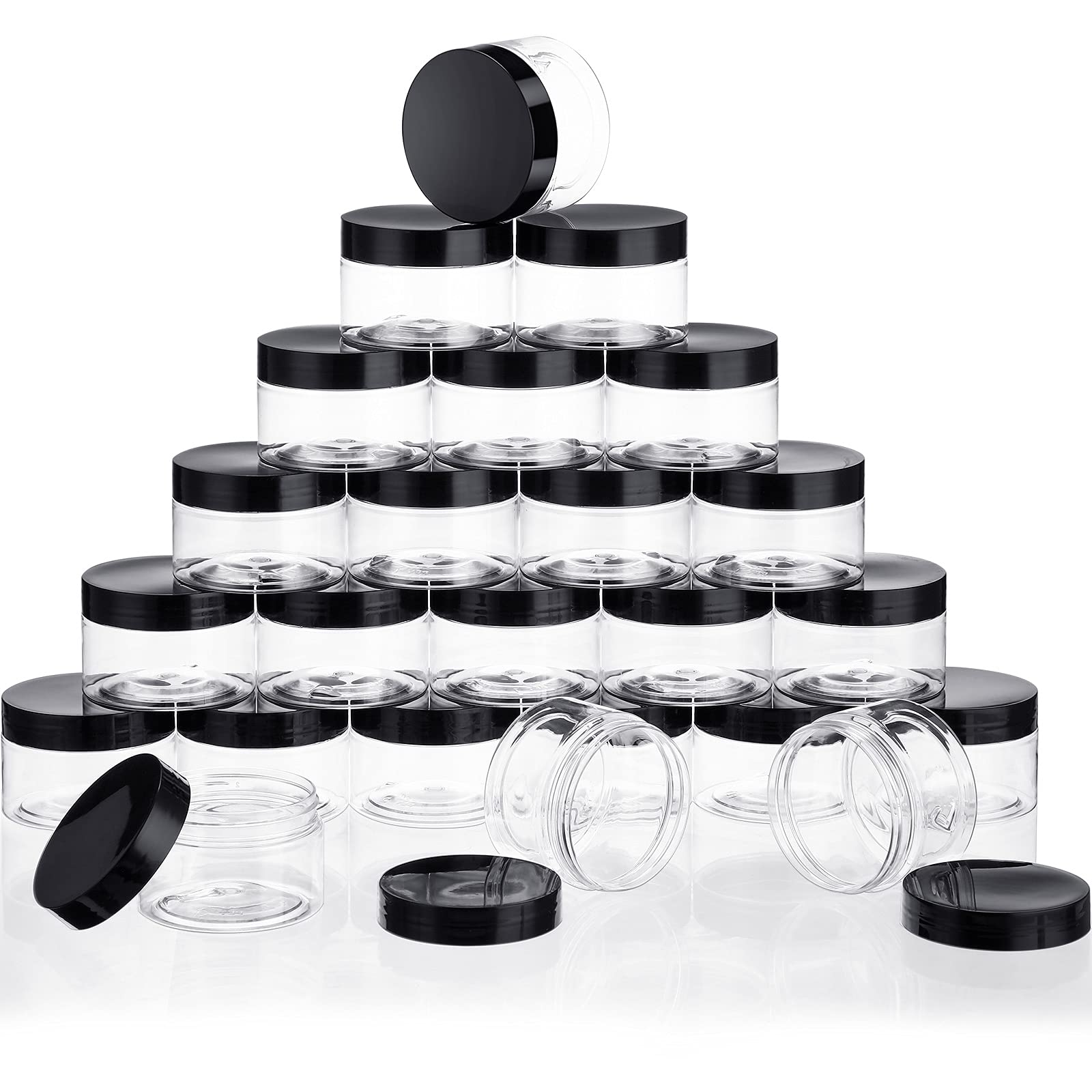 SATINIOR 24 Pcs Clear Plastic Jars with Black Lids, 5 oz Wide Mouth