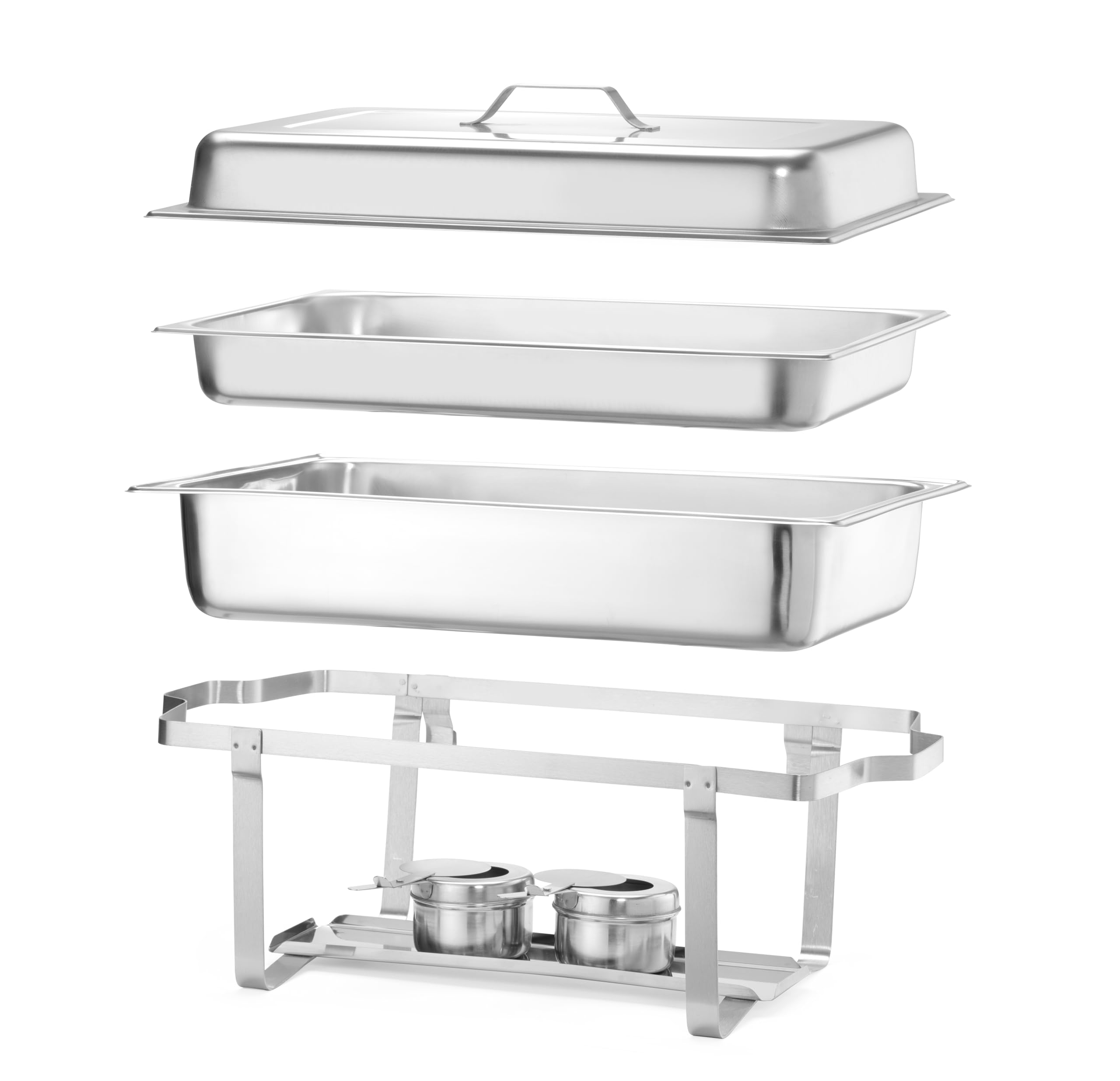 HENDI Chafing Dish Set, 4 Stück, mit 4X GN1/1 Behältern, 8X Brennpastenbehältern, integriertem Deckelhalter, Warmhaltebehälter, Buffetwärmer, Speisewärmer, 8,5L, 610x355x(H) 297mm, Edelstahl