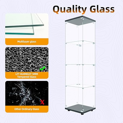 Miniatura 4 de LFT HUIMEI2Y Gabinete de exhibición de vidrio con 4 estantes con puerta y cerradura, gabinetes Curio mejorados, estilo de instalación rápida,