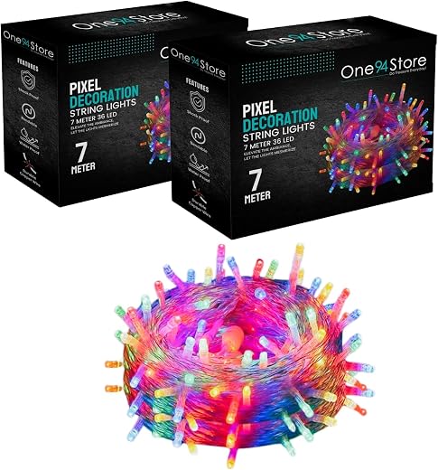 One94Store 24 Ft LED Pixel String Lights | 360° Copper Wire Multicolor LED Bulb Series with White Wire for Diwali, Christm...