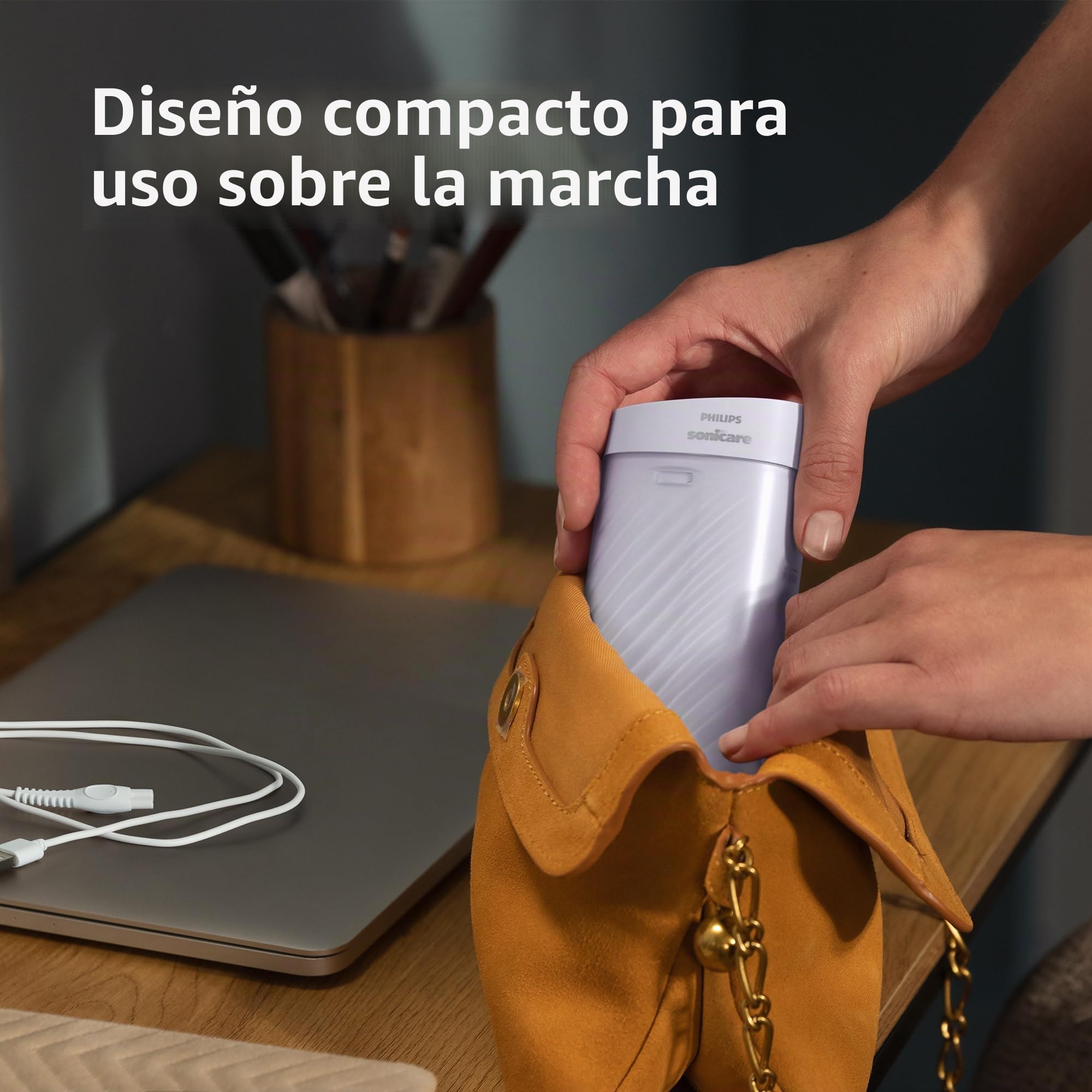 Philips Sonicare Compact Flosser 1000, irrigador dental portátil con 3 modos de hilo dental, irrigador bucal impermeable IPX7, apto para viajes, morado, modelo HX3333/23